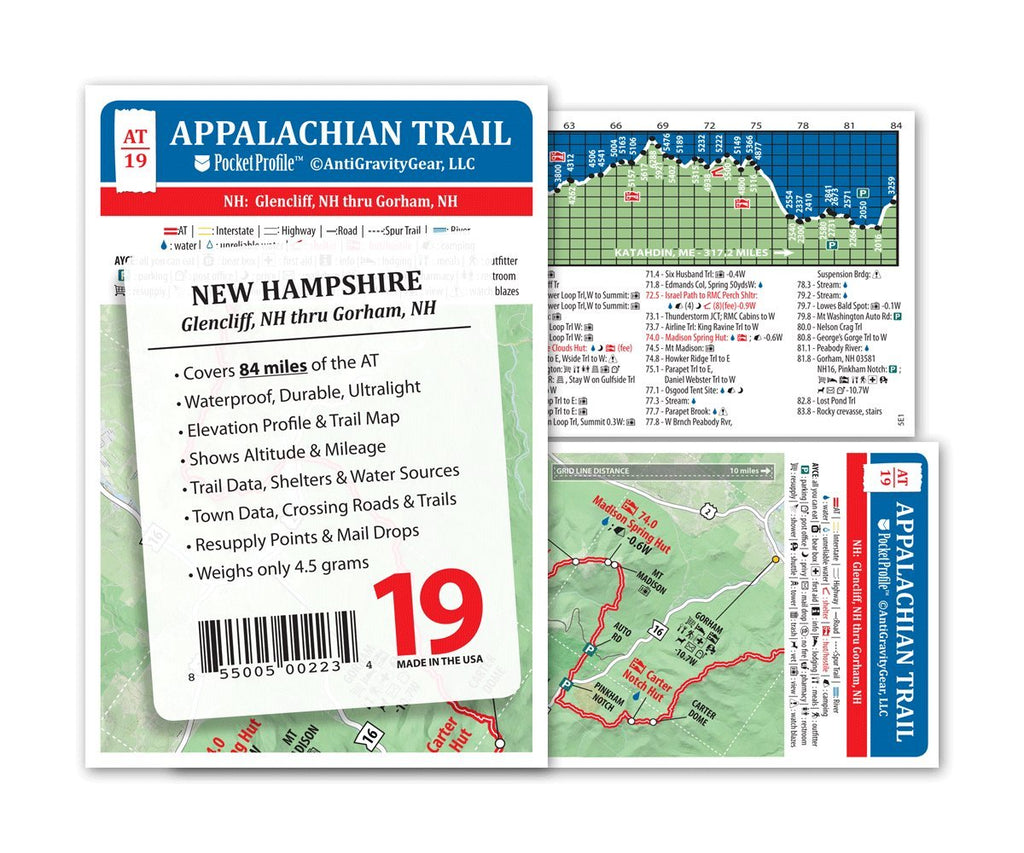 Appalachian Trail Map AT-19 Glencliff NH - Gorham NH AT Pocket Profile