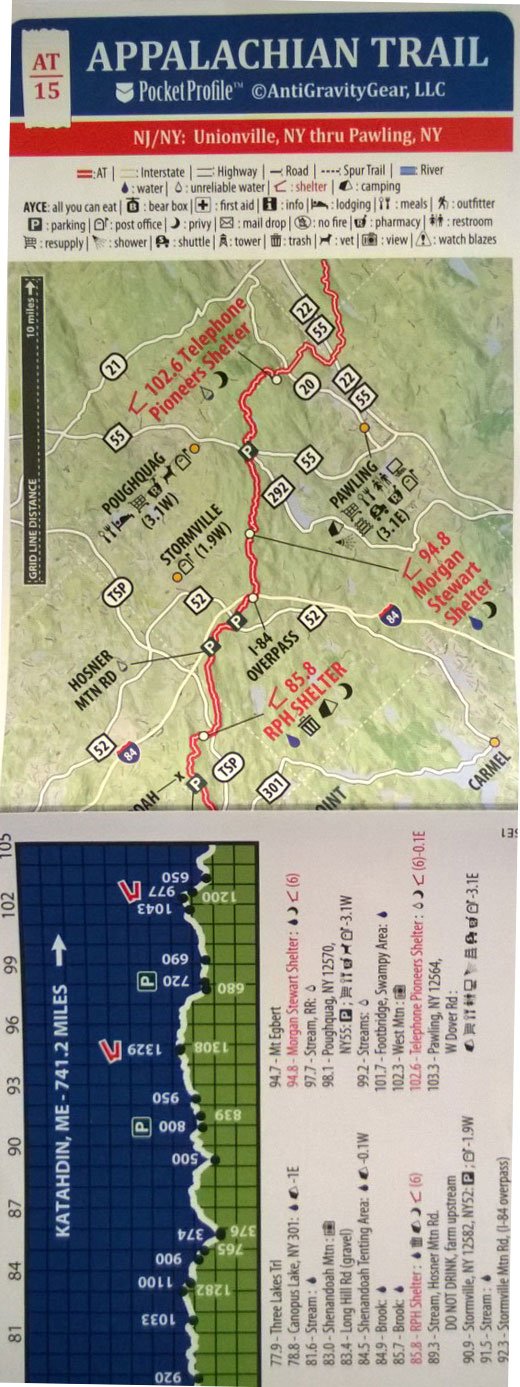 Appalachian Trail Map AT-15 AT Pocket Profile Unionville, NY thru Pawling, NY