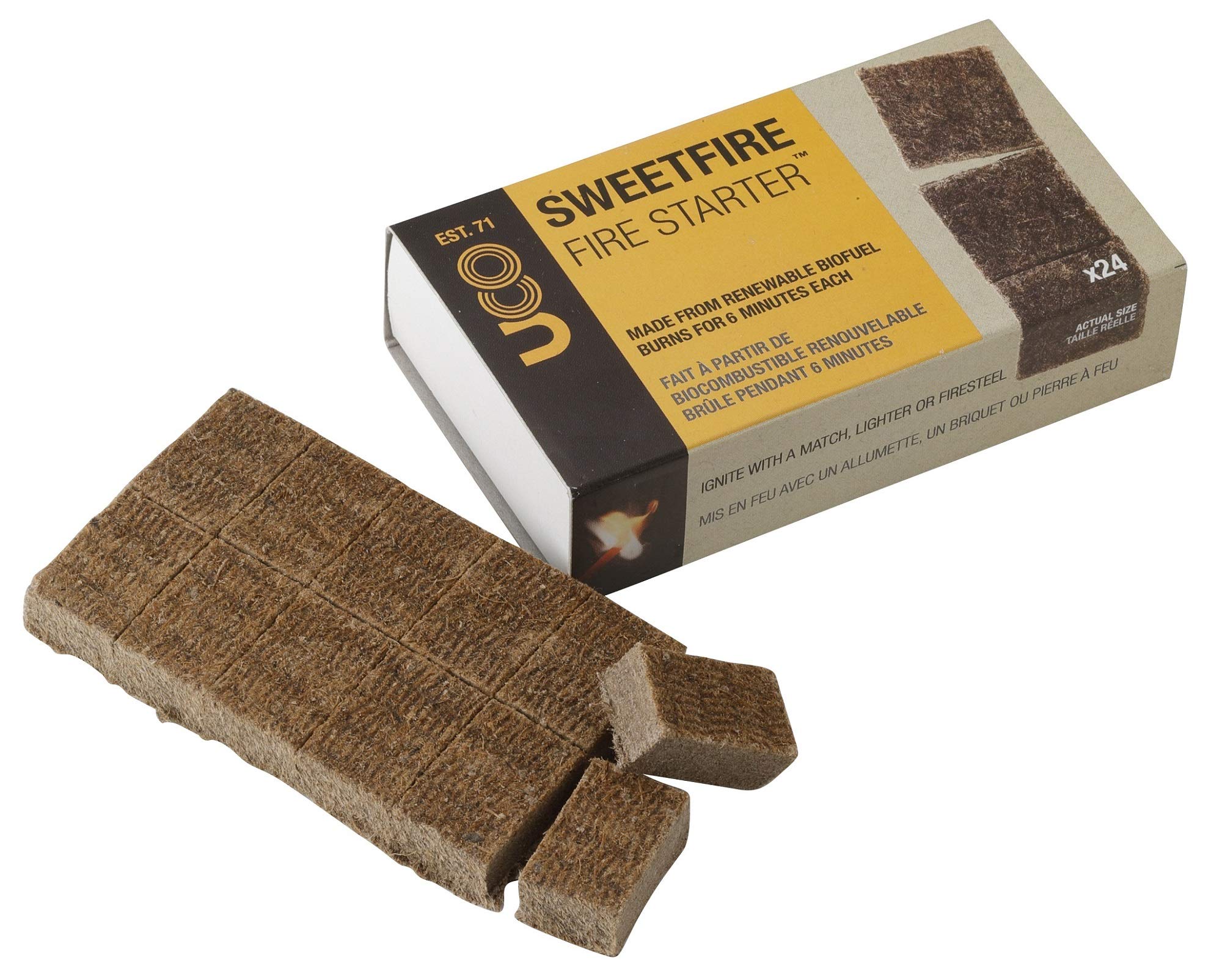 UCO Sweetfire Biofuel Fire Starters for Camping, Backpacking, and Emergency Preparedness, Tinder Tabs, 24 Pieces