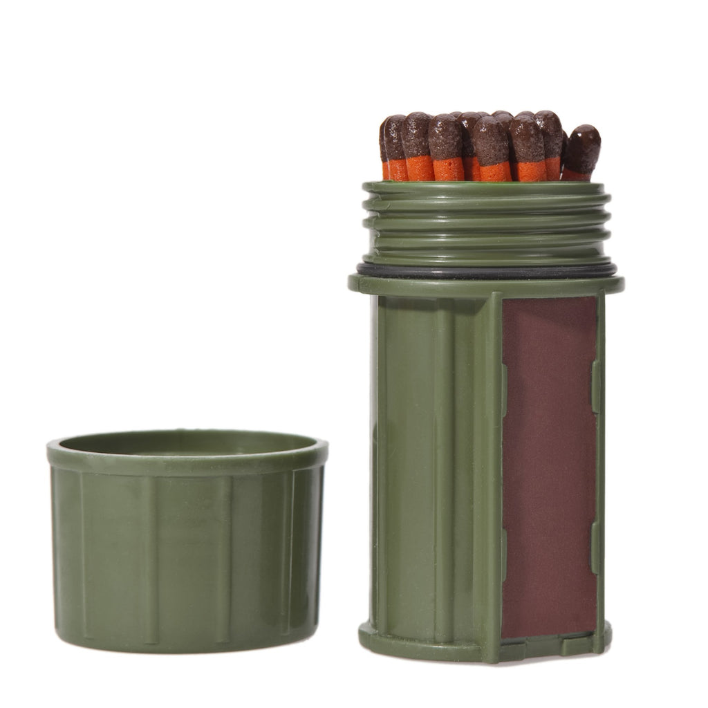 UCO Stormproof Match Kit with Waterproof Case, 25 Stormproof Matches and 3 Strikers - Dark Green